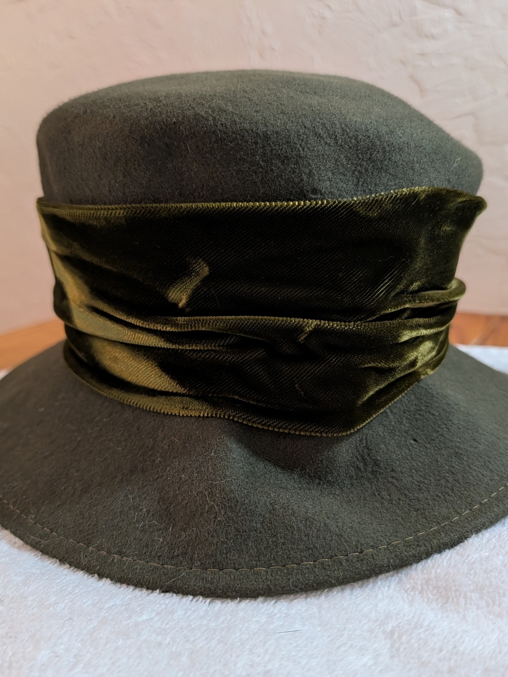 Olive Velvet-Band Wool Cloche Hat